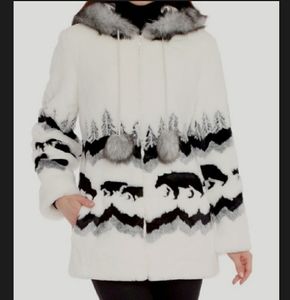 Black Mountain White Faux Fur Coat